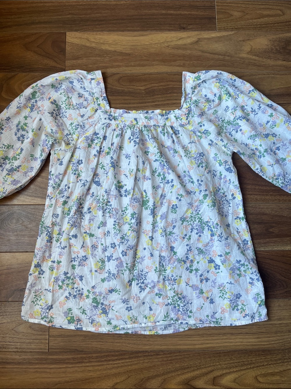 Chaps Lavender Floral Square-Neck Peasant Blouse Sleeve Summer Medium Pastel